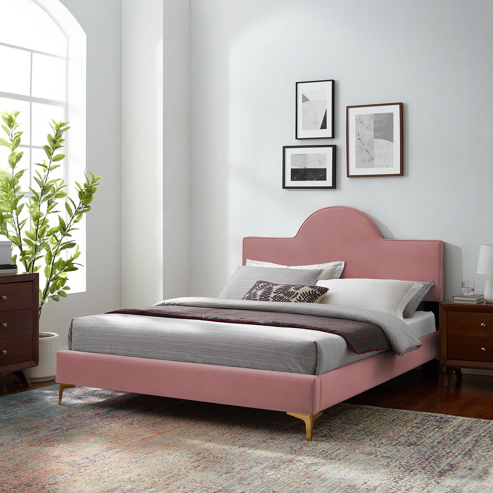 Modway Performance Velvet Full Bed In Dusty Rose Platform