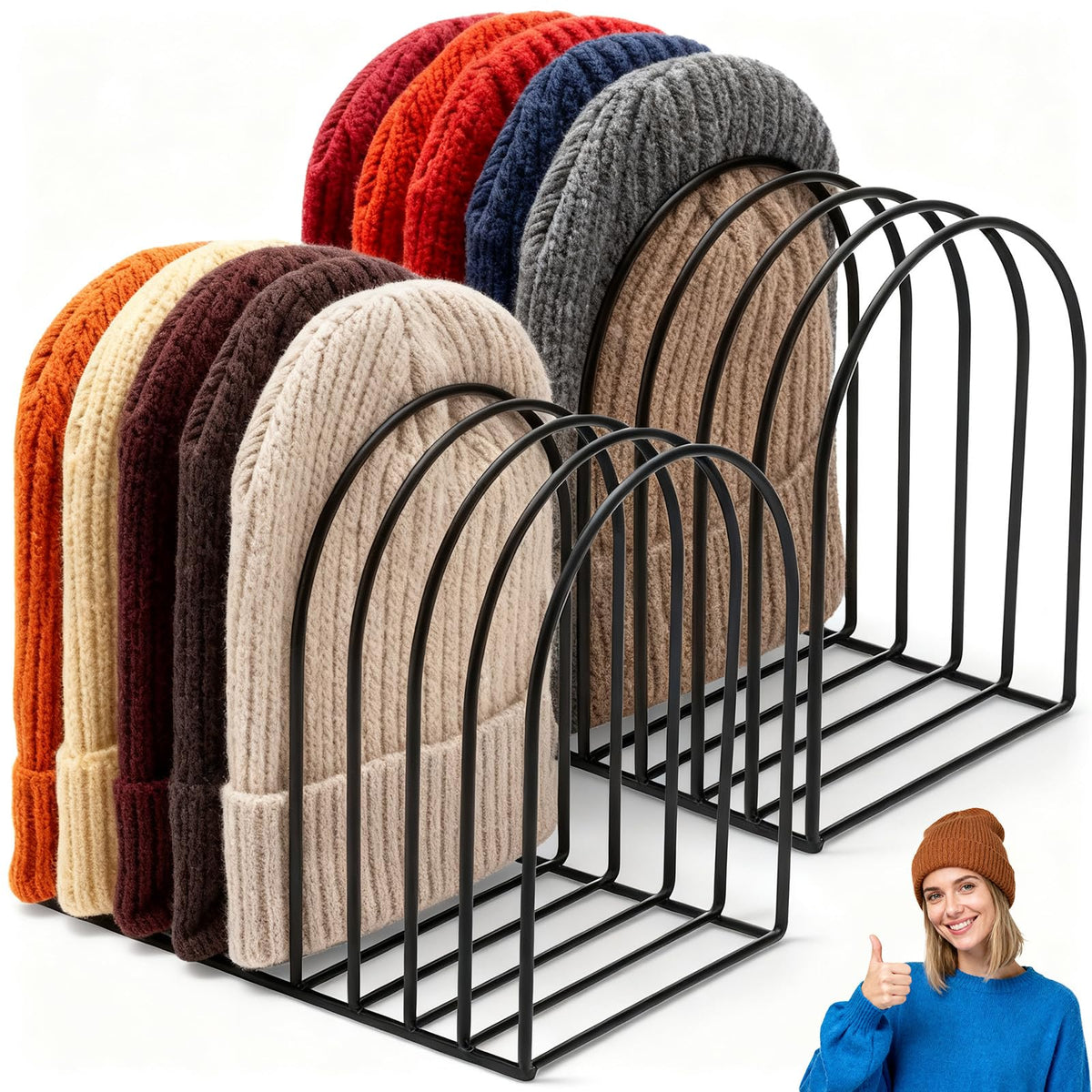2 Pcs Beanie Holder Organizer, 20 Haats Heavy Duty Knitted Hat Storage Rack Metal Display Stand Foldable Cap Holder for Winter S