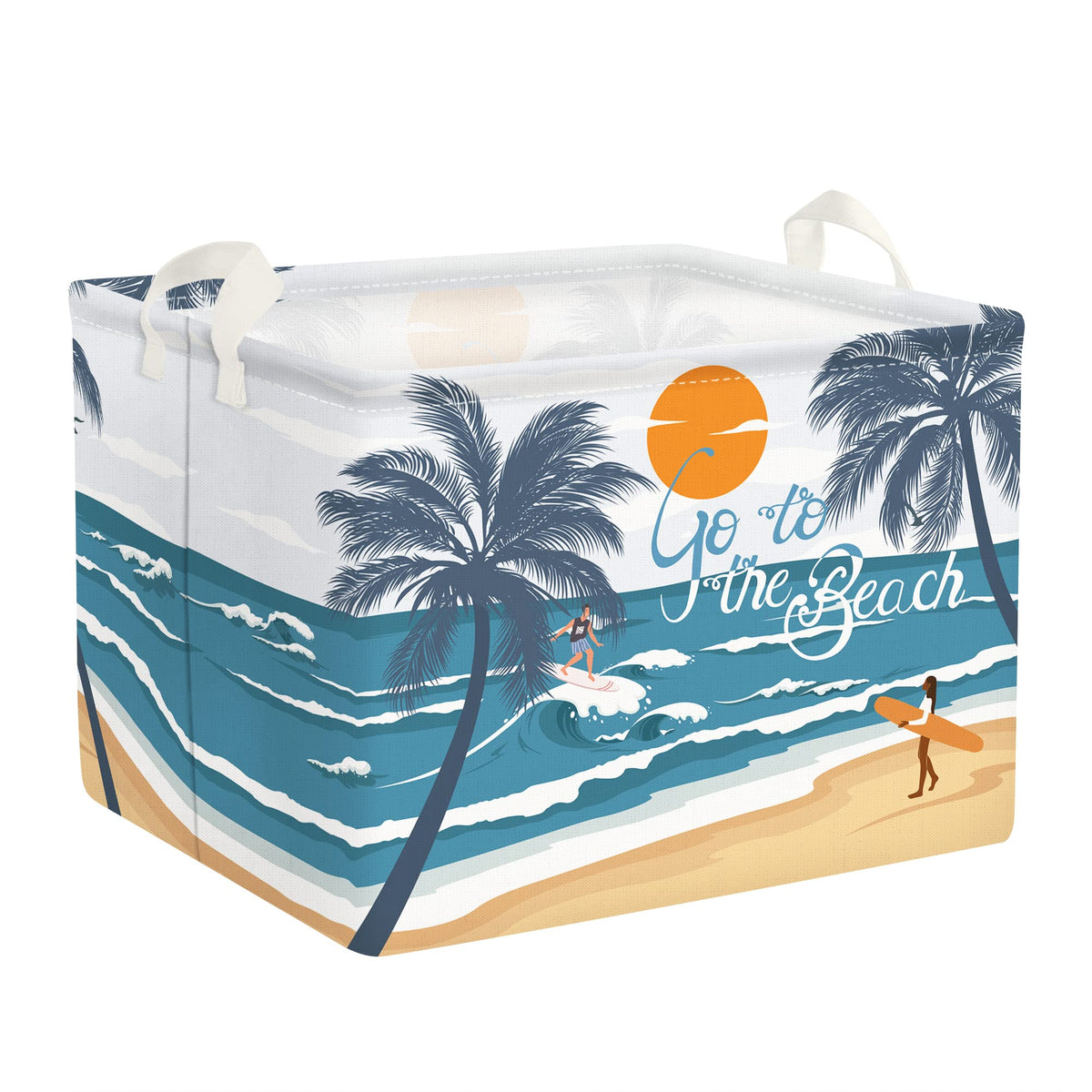 Clastyle Tropical Beach Camping Picnic Basket Blue Coconut Tree Gift Storage Bin Sun Sea Towel Blanket Book Shelf Basket Large R