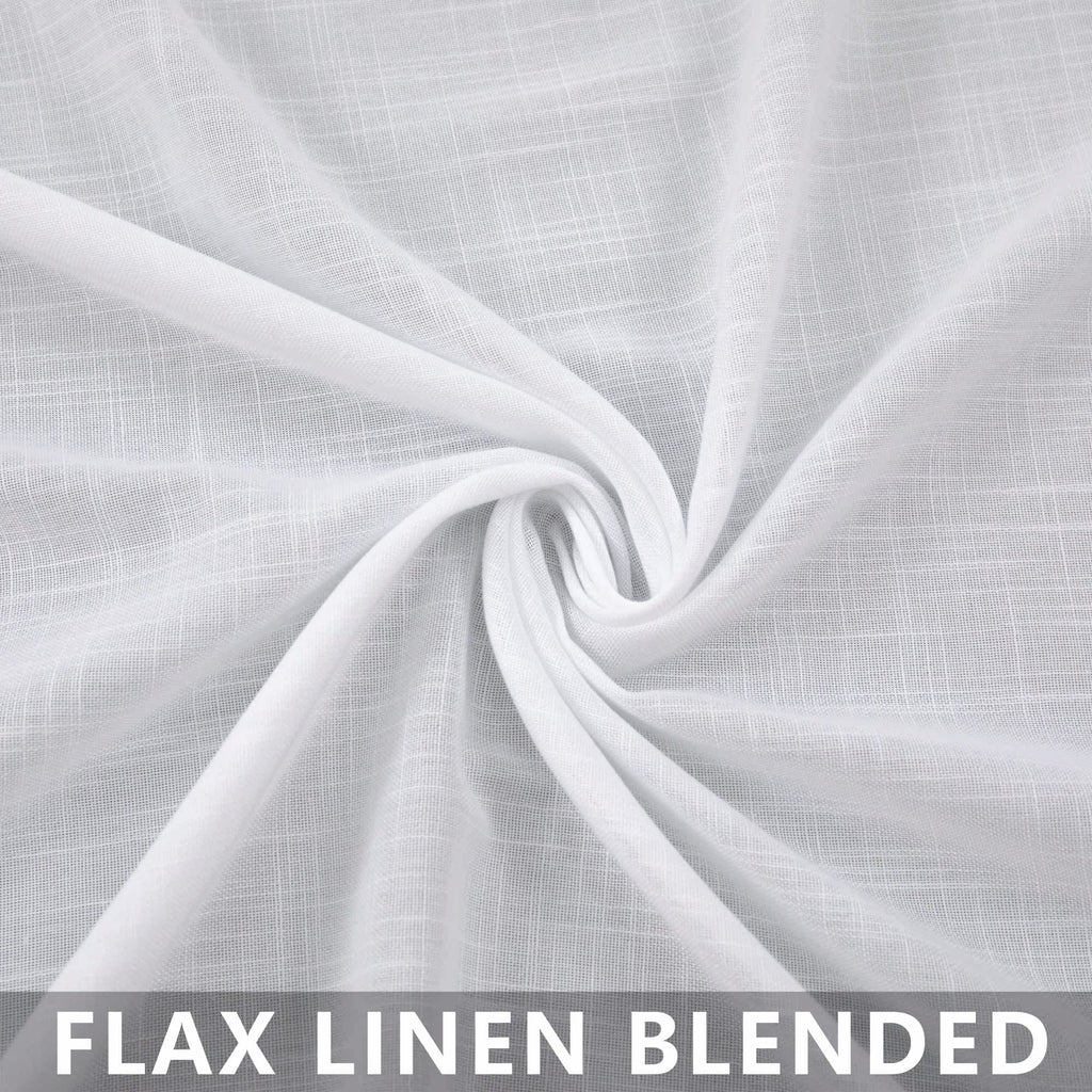 Mrs.Naturall 60" Wide White Curtains, 2 Panels, Semi-Sheer Linen, 60x108" for Living Room, Home Office, Model MN-HFM-CGCL-Pure