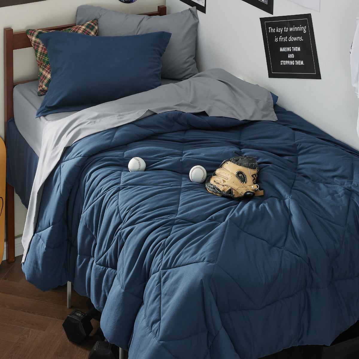 Bedsure Navy Twin Xl Comforter Set - 5 Pieces Reversible Twin Xl Bedding Sets, Navy Bed Set With Comforters, Sheets, Pillowcase