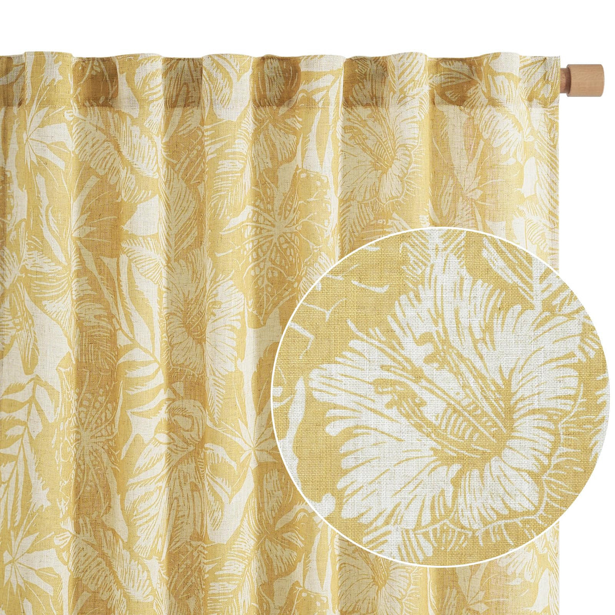 Jinchan Thick Linen Curtains 84 Inches Long Leaf Pattern Curtains For Living Room Bedroom Mustard Yellow Floral Curtains William
