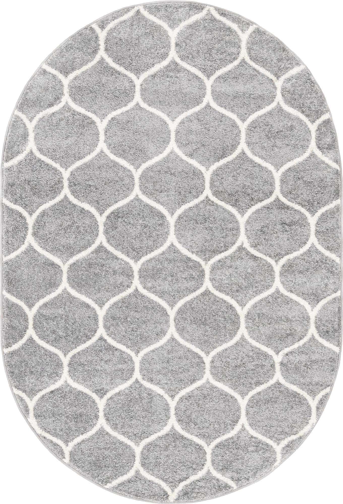 Unique Loom Trellis Frieze Collection Area Rug - Rounded (4 x 6 Oval, Light Gray/ Ivory)