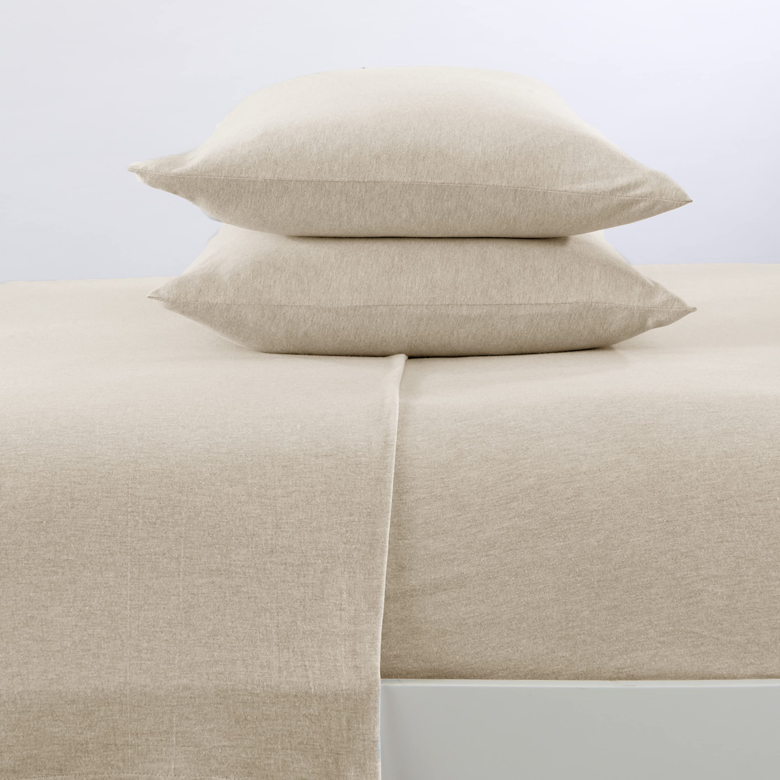 Extra Soft Jersey Knit T-Shirt Queen Cotton Sheet Set  Breathable, Comfortable, And Cozy 4 Pc Oatmeal Sheets Set  All-Season Jer