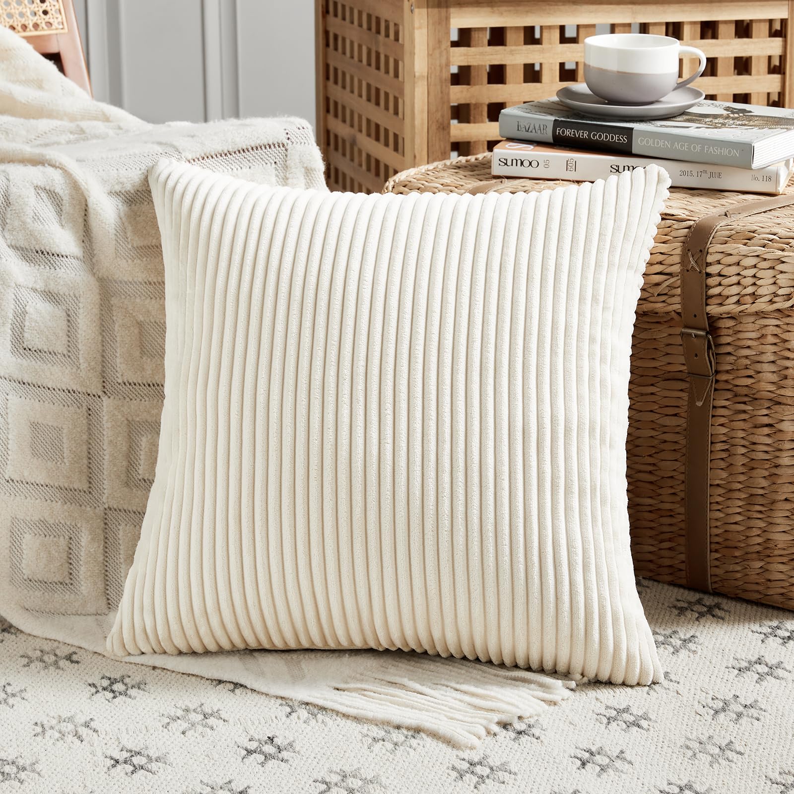 Fancy Homi Set Of 4 Neutral Decorative Throw Pillow Covers 18X18 Inch For Couch Bed Sofa Bedroom, Modern Farmhouse Boho Home Dec