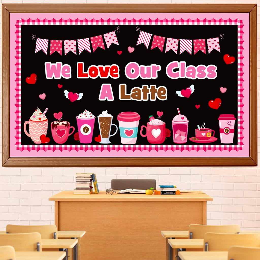 Valentine'S Day Latte Bulletin Board Set, Valentines Day Coffee Cup Bulletin Board Classroom Decorations Heart Latte Cutouts Hom