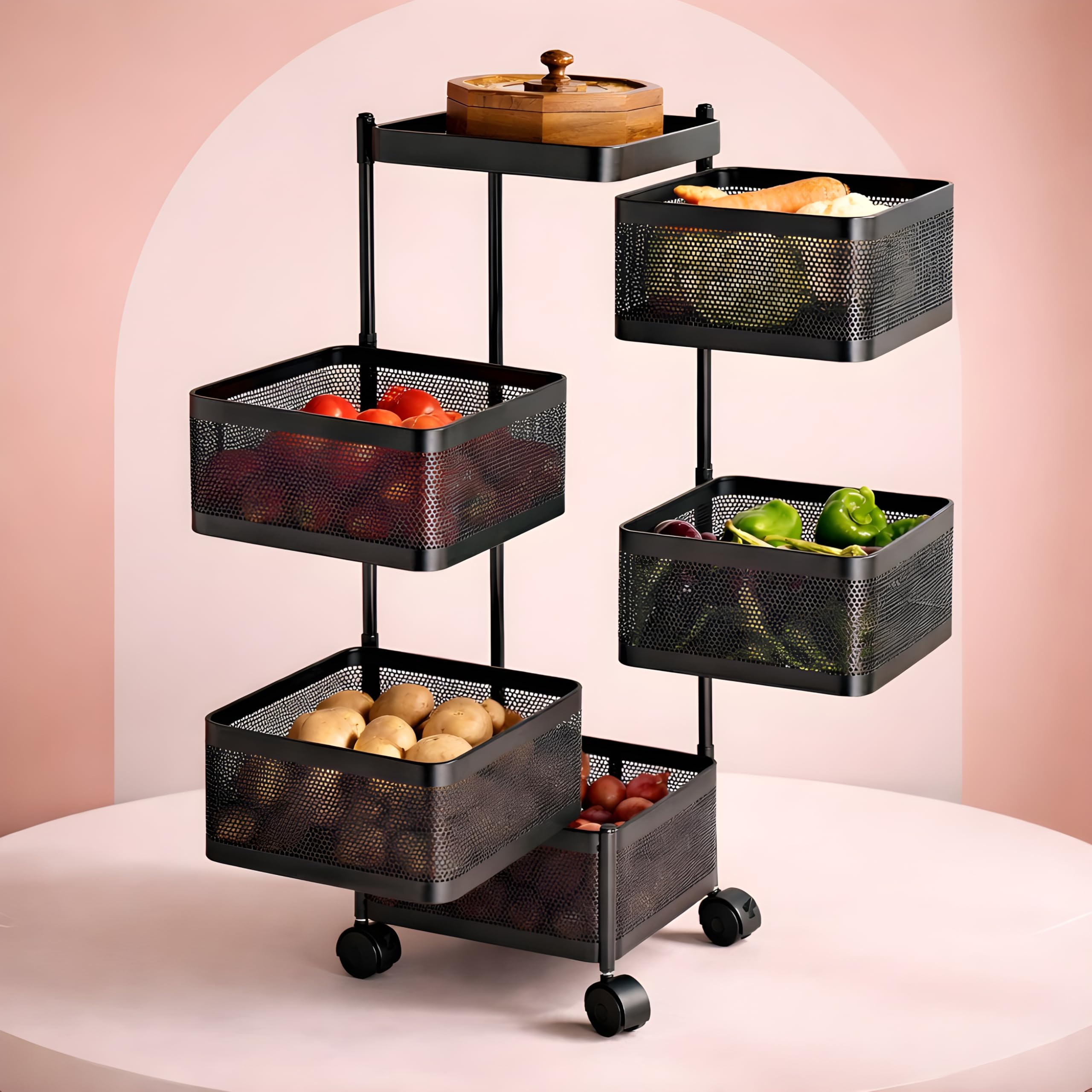 Happy Murti Hm 6 Shelf Metal Multipurpose Kitchen Storage Rack With Wheels | Square Vegetable Fruits Organizer Trolley For Kitch