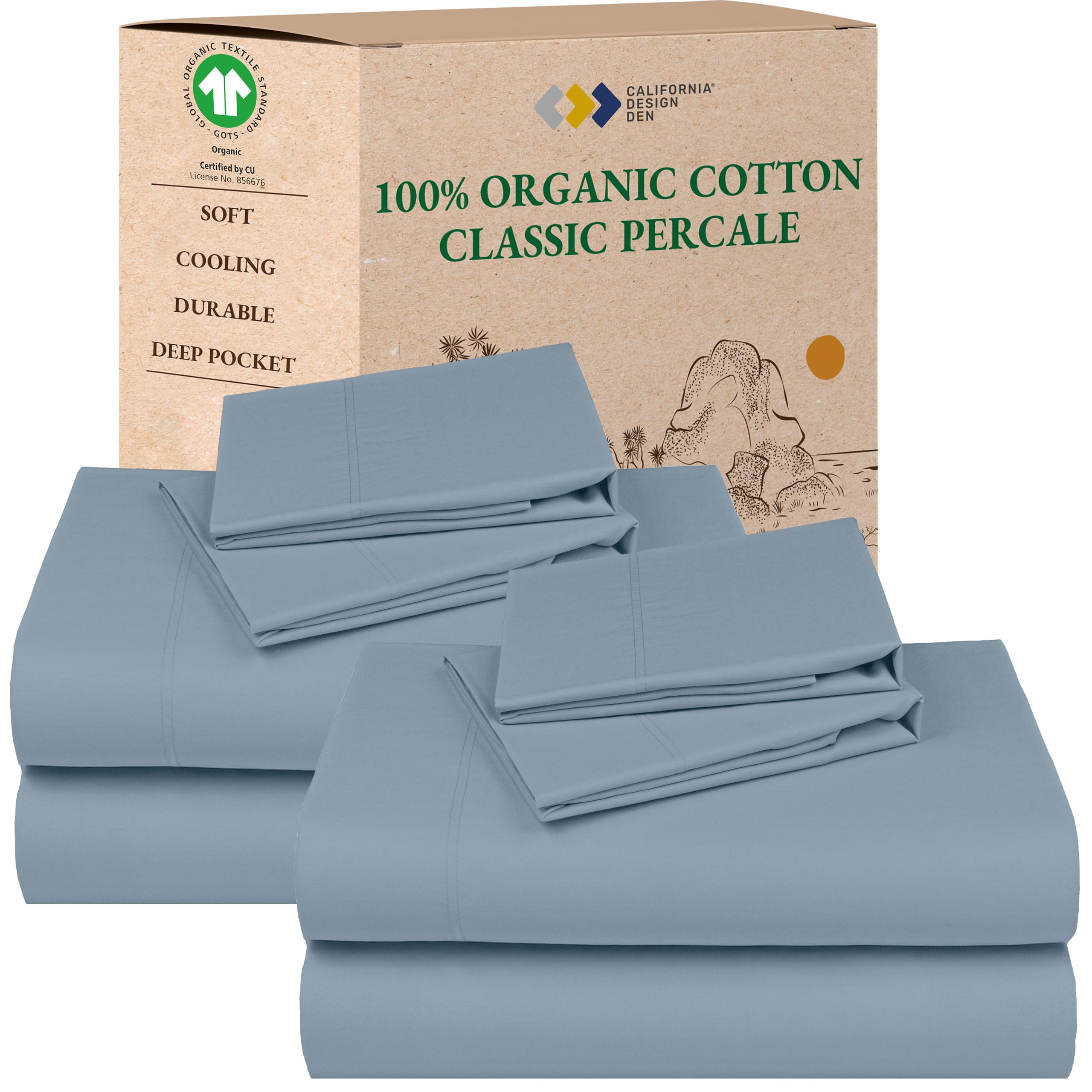California Design Den 2-Pack Queen Bedsheet Sets - 100% Organic Cotton, Crisp, Breathable and Lightweight Percale, Deep Pocket S