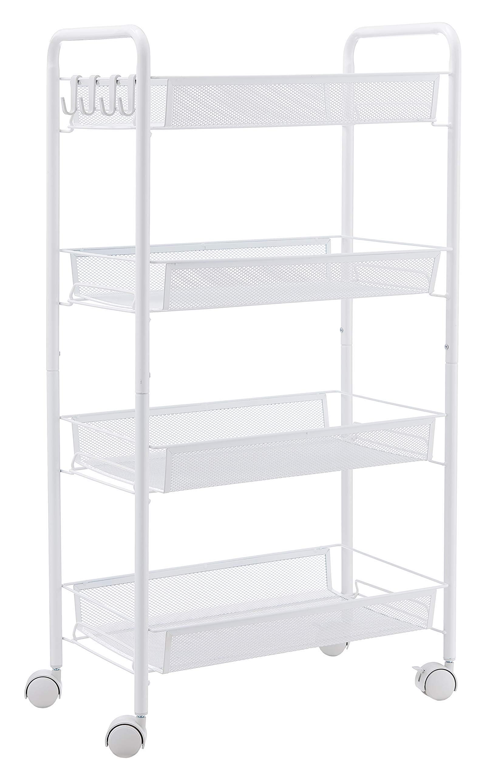 Jane Eyre Rolling Utility Storage Rack Cart On Wheels, Trolley Carft Cart, Multi-Purpose Organizer Shelf (White, 4 Tier)…