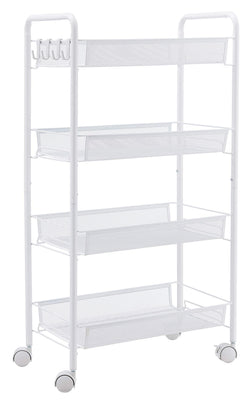 Jane Eyre Rolling Utility Storage Rack Cart On Wheels, Trolley Carft Cart, Multi-Purpose Organizer Shelf (White, 4 Tier)…