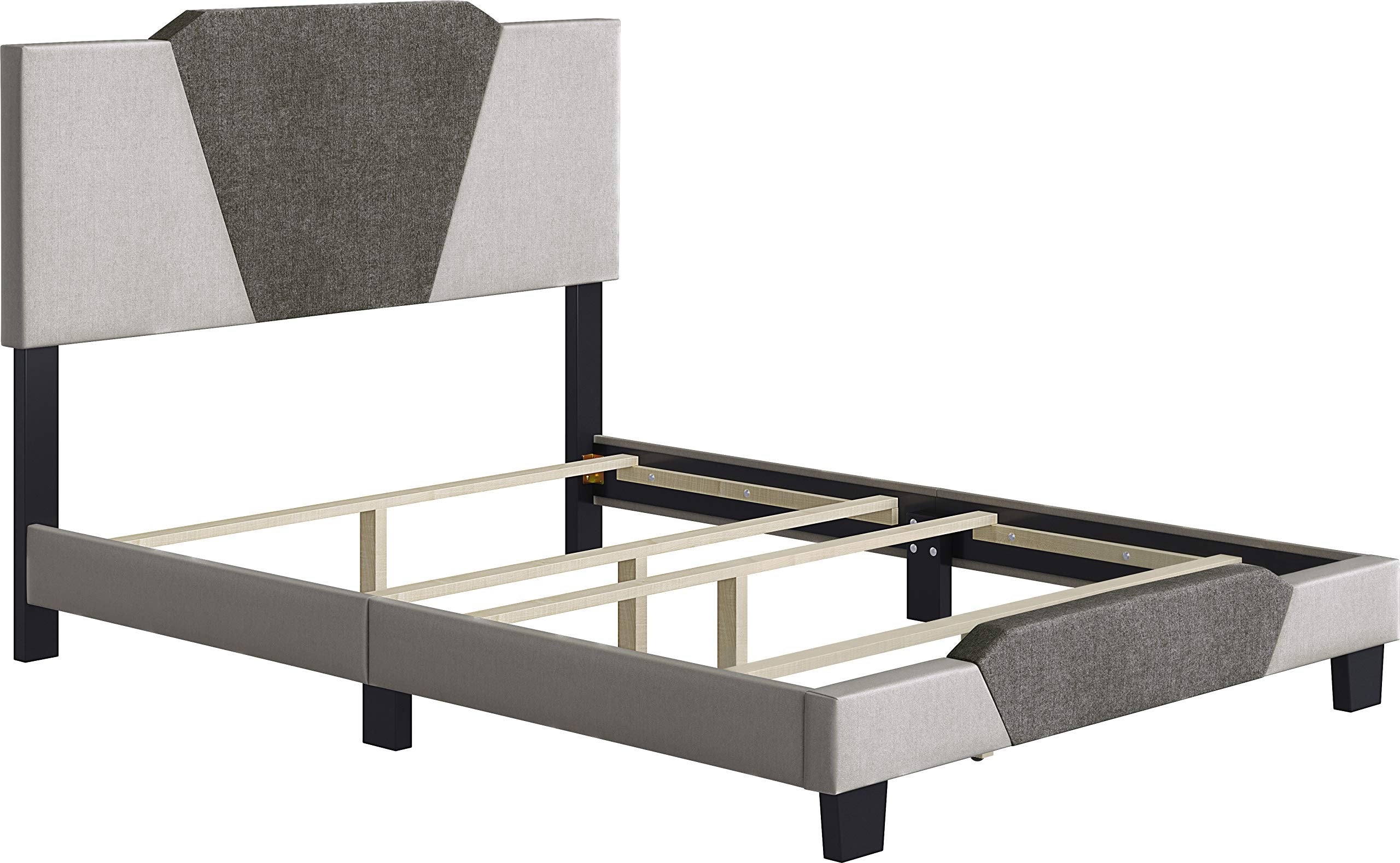 Boyd Sleep Tuscany Upholstered Platform Bed Frame Mattress Foundation With Headboard And Strong Wood Slat Supports: Linen, Brown/Taupe, King