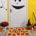 Jarthenaamcs Halloween Natural Coir Doormat Red Orange Evil Pumpkin Welcome Floor Mat Non-Slip Entrance Door Rugs For Indoor Out