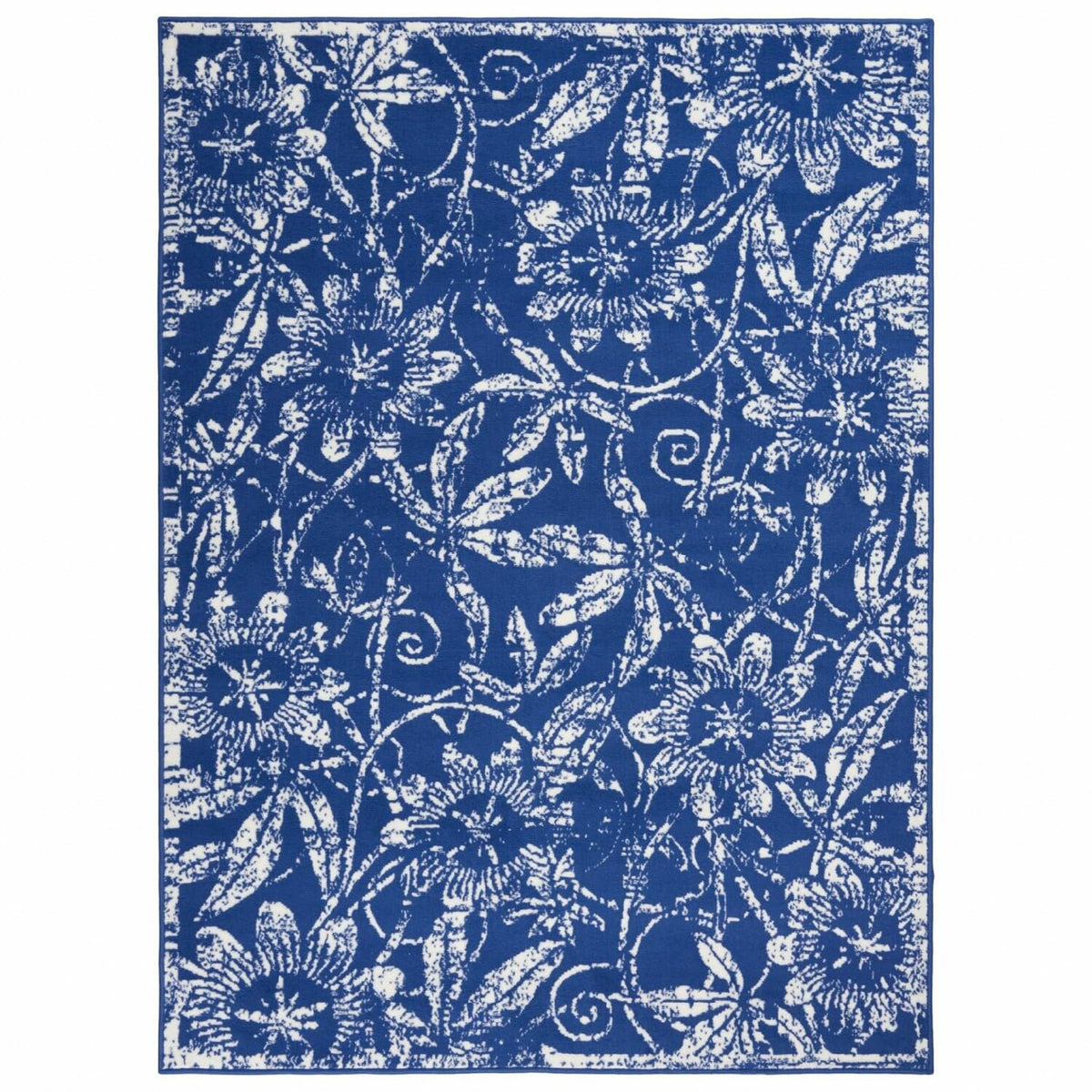HomeRoots 100% Polypropylene 6’ x 9’ Navy and Ivory Floral Vines Area Rug
