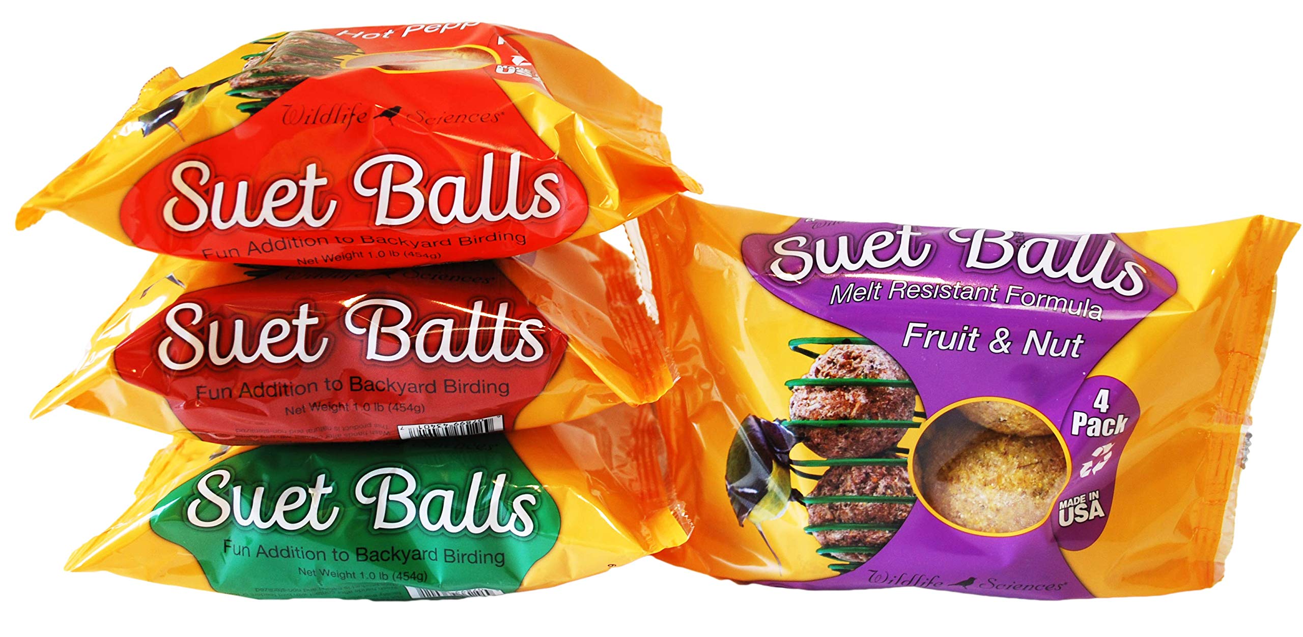 Wildlife Sciences Melt Resistant Suet Balls Variety 16 Pack, 4 Wrapped Packs Of 4 Bird Suet Balls