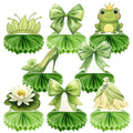LaVenty Frog Birthday Decoration Coquette Bow Decor Green Frog Birthday Party Ceiling Streamers for Frog Party