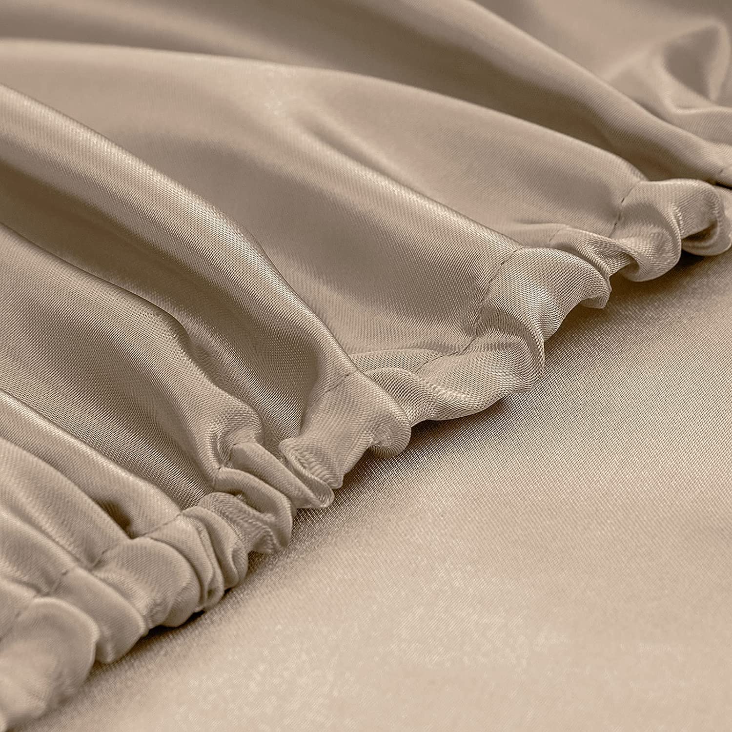 Homiest Taupe Satin Fitted Sheet Full Size Fitted Bed Sheet, Deep Pocket Fitted Sheet Only, Luxury & Ultra Soft Bedding Fitted Sheet Single Bottom Bed Sheets Sold Separately