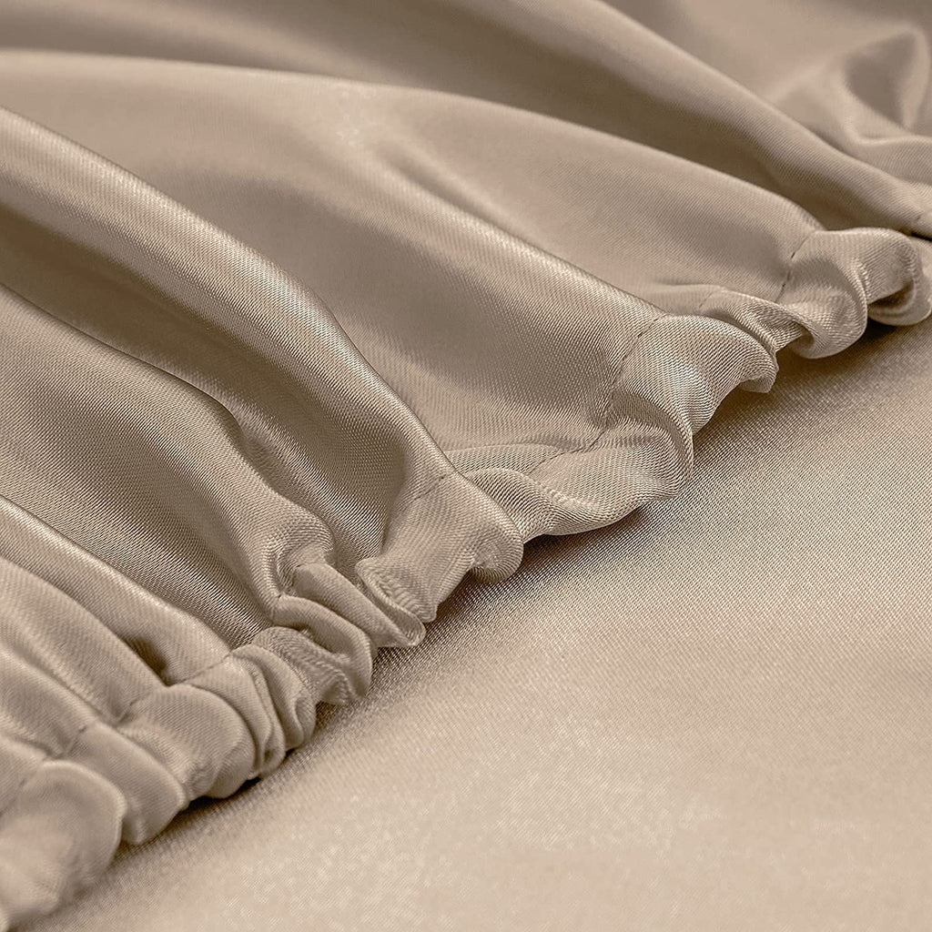 Homiest Taupe Satin Fitted Sheet Queen Size Fitted Bed Sheet, Deep Pocket Fitted Sheet Only, Luxury & Ultra Soft Bedding Fitted Sheet Single Bottom Bed Sheets Sold Separately