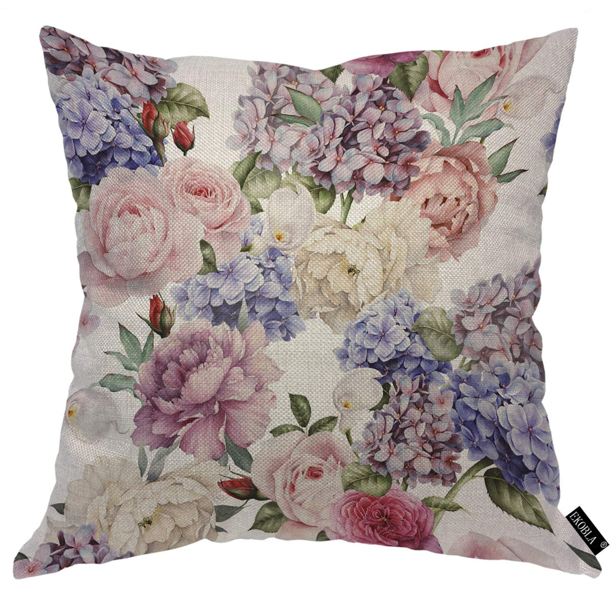 Ekobla Roses And Peony Throw Pillow Cover Pink Purple Floral Garden Watercolor Leaves Plants Cozy Square Cushion Case For Men Wo