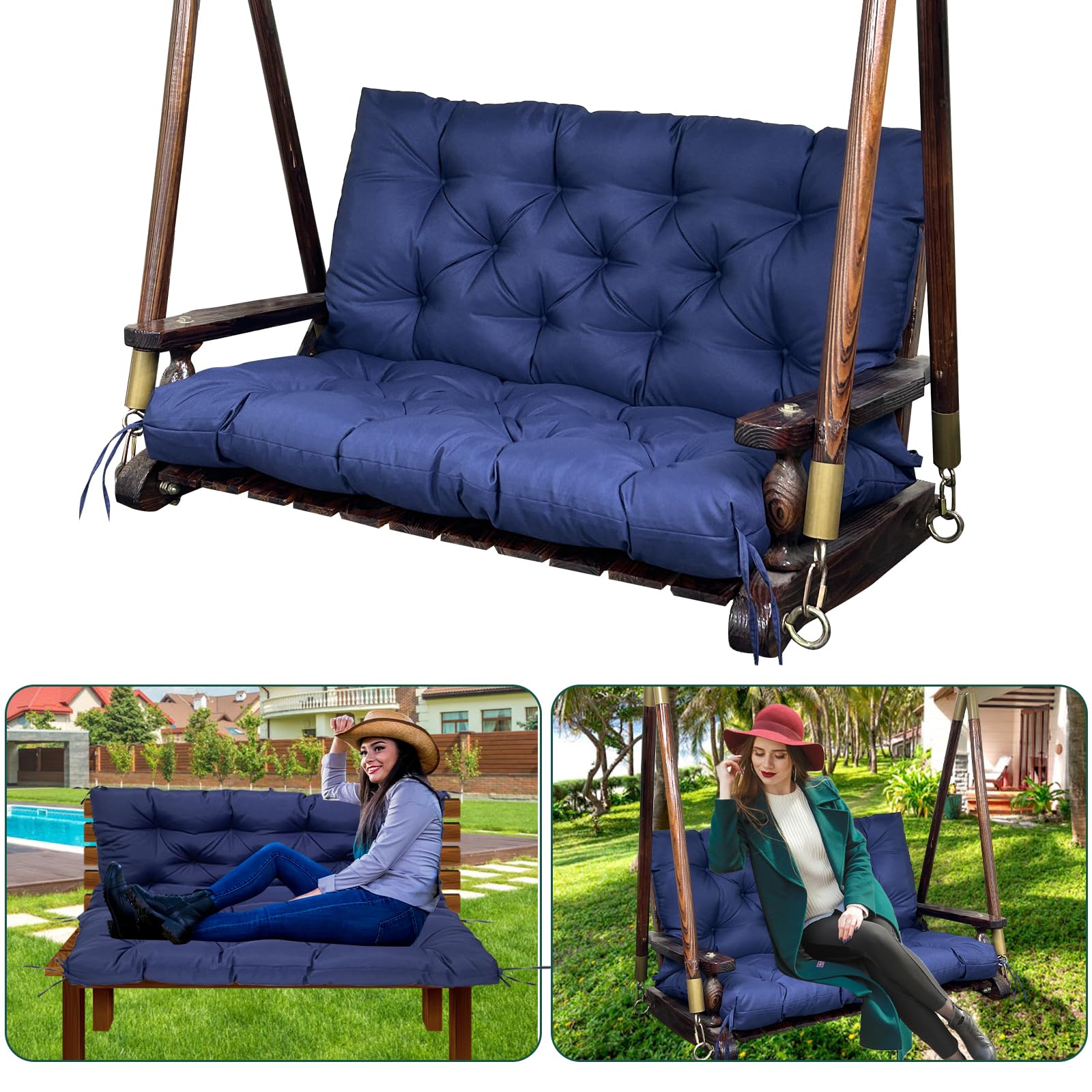 Skwypoju Swing Replacement Cushions For Outdoor: 2-3 Seater Waterproof Porch Bench Cushion With Ties - Thick Patio Swing Cushion