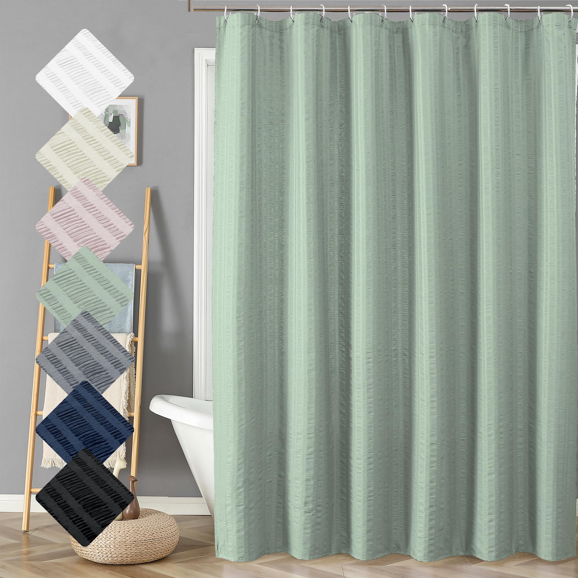 Aiyufeng Moga Extra Long Sage Green Shower Curtain 96 Inch Long, Embossed Texture Fabric Bathroom Shower Curtain, Large Hotel Ba