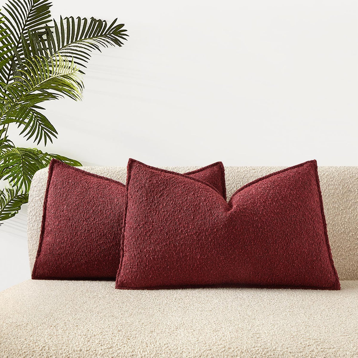 Juspurbet Burgundy Boucle Lumbar Throw Pillow Covers 16X24 Inch Set Of 2 For Couch Bedroom Sofa Living Room Decorative Soft Thic