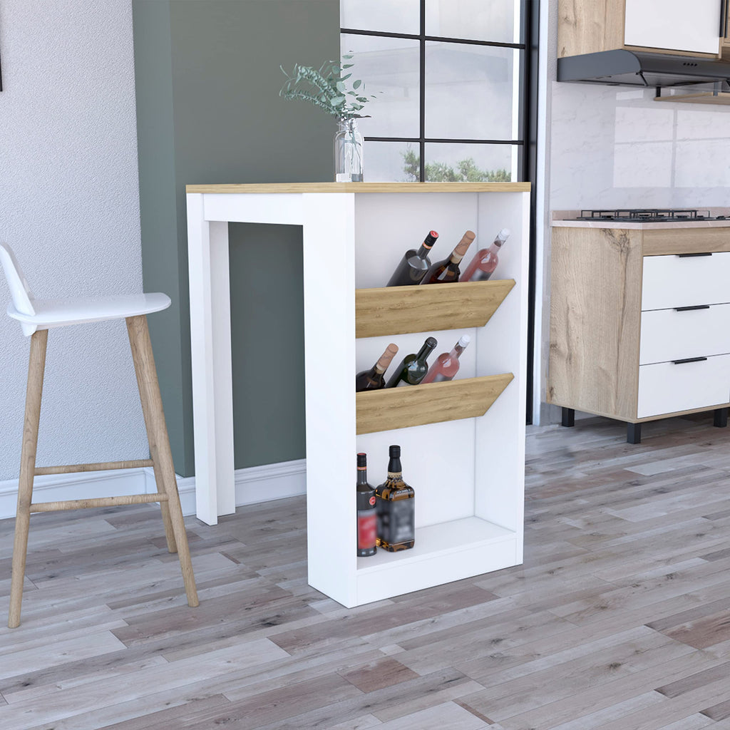 DEPOT E-SHOP Kitchen Island 41" H, 2 Bottle Organizer and Shelf, White/Macadamia