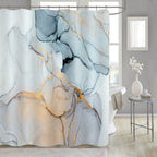 Gibelle Extra Long Shower Curtain 72 x 84, Tall Abstract Grey Blue Marble Shower Curtain, Modern Ink Art Waterproof Fabric Showe