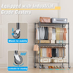 Homdox 3 Tier Heavy Duty Garment Rack With Wheels, Adjustable Wire Clothes Rack With Double Hanging Rods, Portable Closets For H