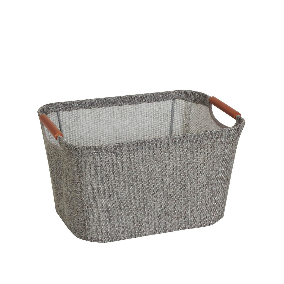 Household Essentials 623 Small Tapered SoftSide Storage Bin with Wood Handles, Gray, Grey