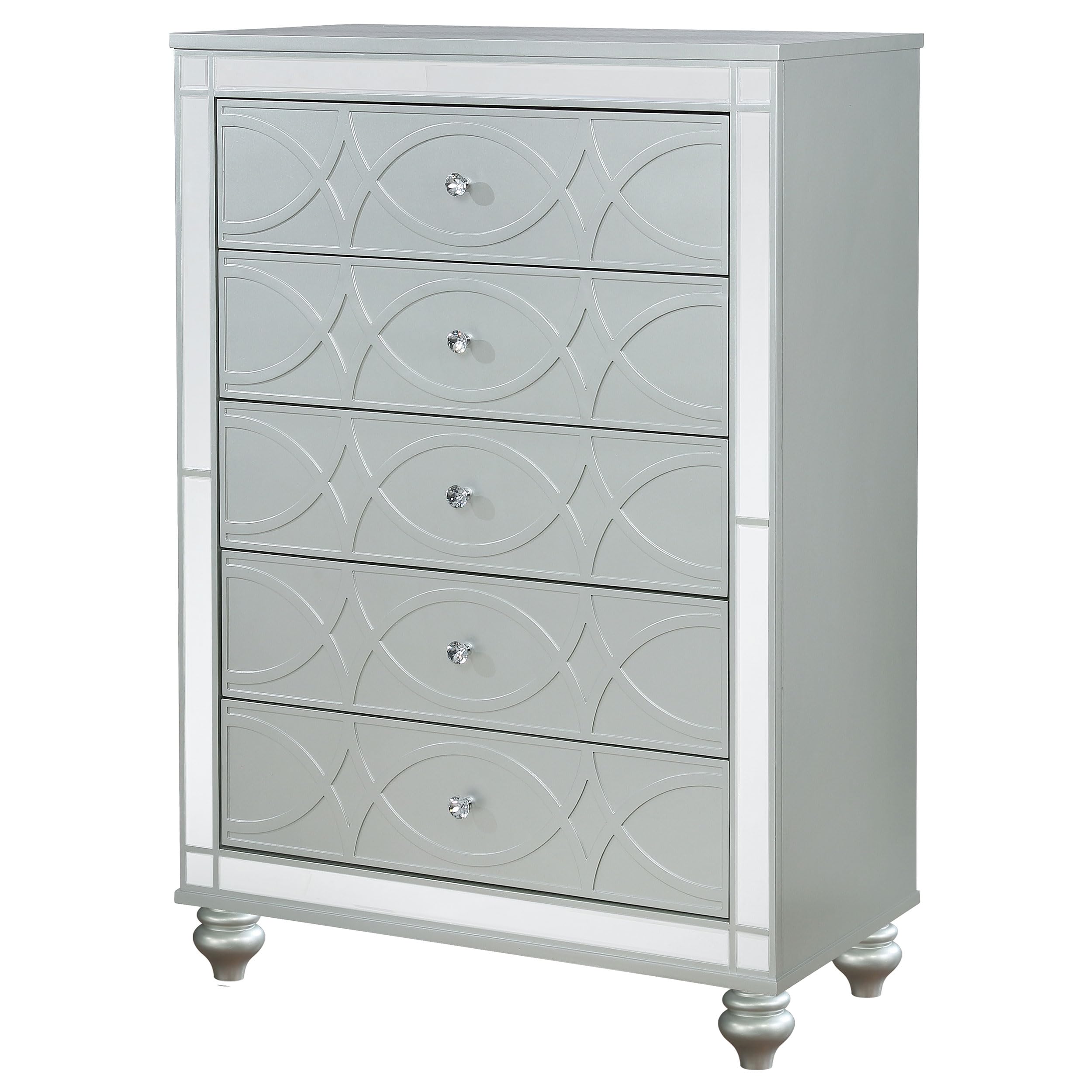Coaster Home Furnishings Gunnison Modern Classic Wood 5-Drawer Bedroom Chest of Drawers Chiffonier Clothing Storage Cabinet Bedroom Armoire Tall Dresser Organizer Unit Silver Metallic 223215
