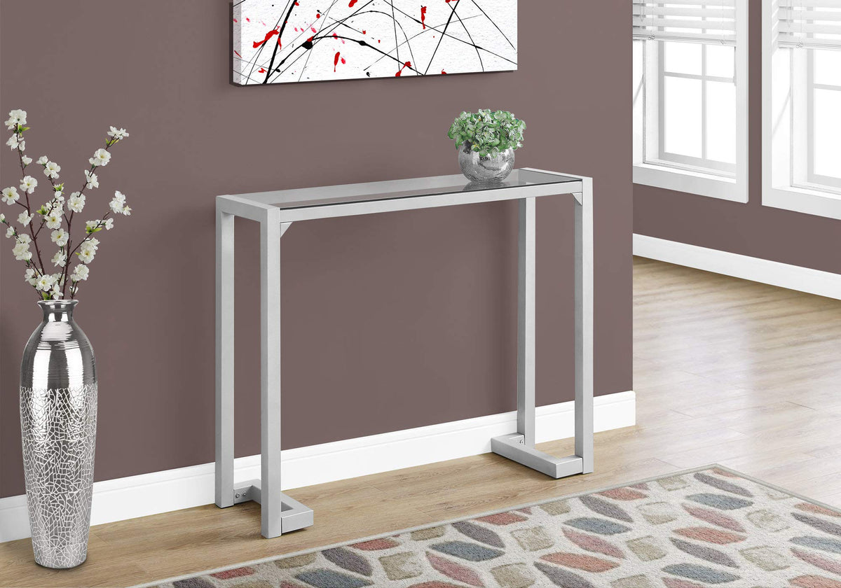 HomeRoots Accent Table - 42' L/Silver/Tempered Glass Hall Console