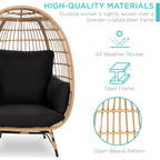 Best Choice Products Wicker Egg Chair, Oversized Indoor Outdoor Lounger For Patio, Backyard, Living Room W/ 4 Cushions, Steel Frame, 440Lb Capacity - Black