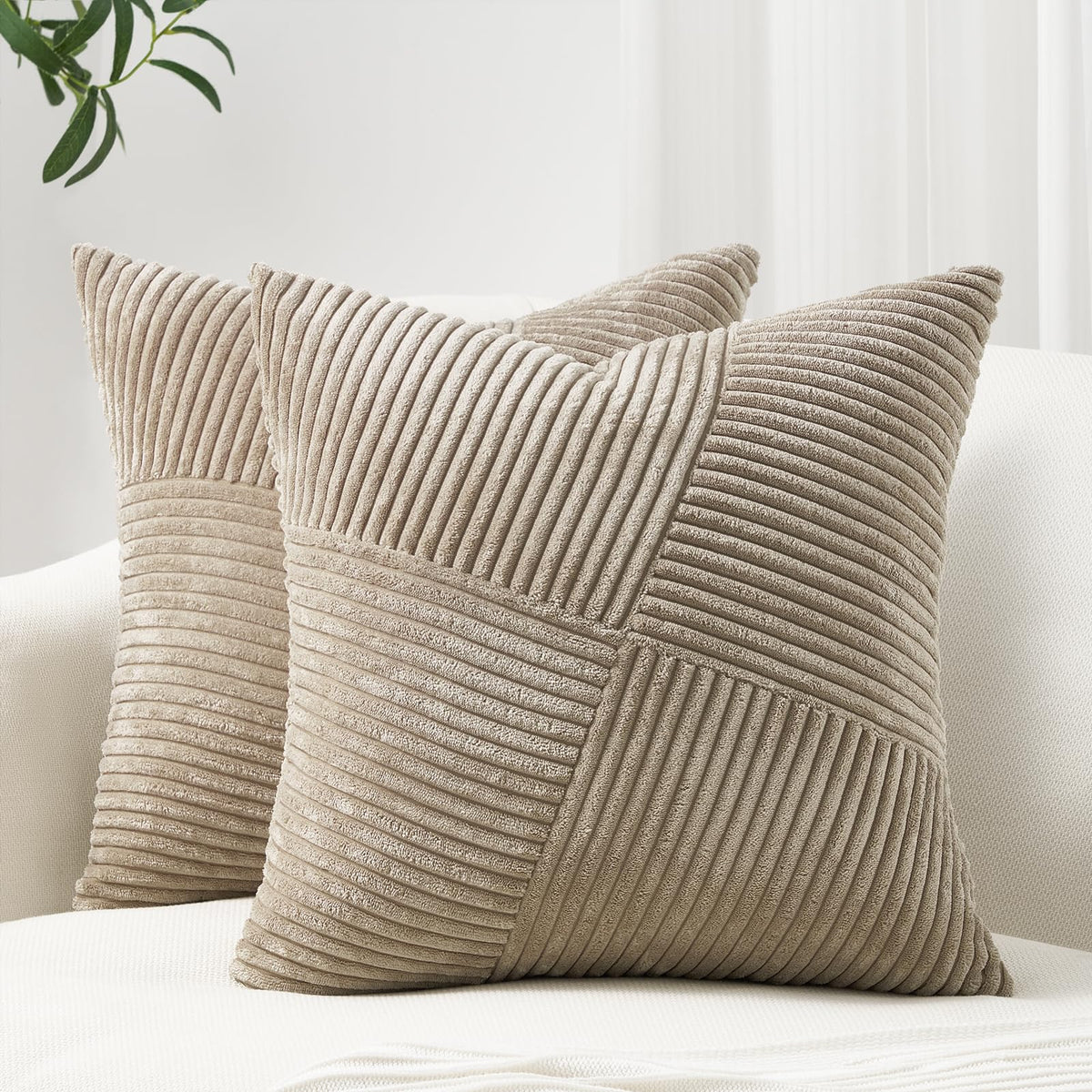 Topfinel 22X22 Inches Euro Pillow Shams Set Of 2 Soft Corduroy Decorative Throw Pillow Covers For Bedroom Living Room Boho Textu