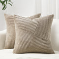 Topfinel 12x12 Inch Small Throw Pillow Covers Pack of 2 for Living Room Couch Bed Soft Corduroy Windmill Textured Boho Striped P