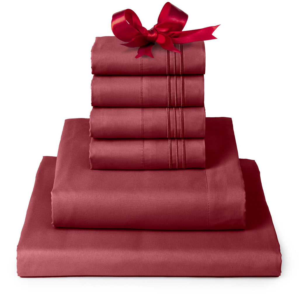 Mellanni Full Sheet Set - 6-Piece Iconic Collection Bedding, (Including 4 Pillowcases), 16-Inch Deep Pocket, Easy Care, Extra Soft, Cooling Sheets, Brushed Microfiber - Brick Red