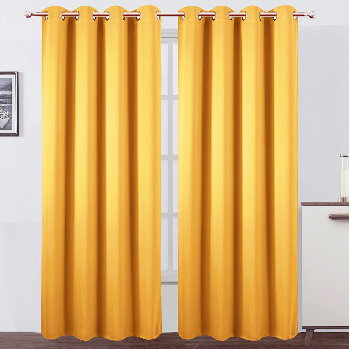 Lemomo Blackout Curtains 66 X 95 Inch/Yellow Curtains Set Of 2 Panels/Thermal Insulated Room Darkening Bedroom Curtains