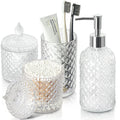 RYTOXILO Bathroom Accessories Set, 4 Pack Clear Glass Bath Accessory Sets Complete, Diamond Soap Dispenser and Toothbrush Holder