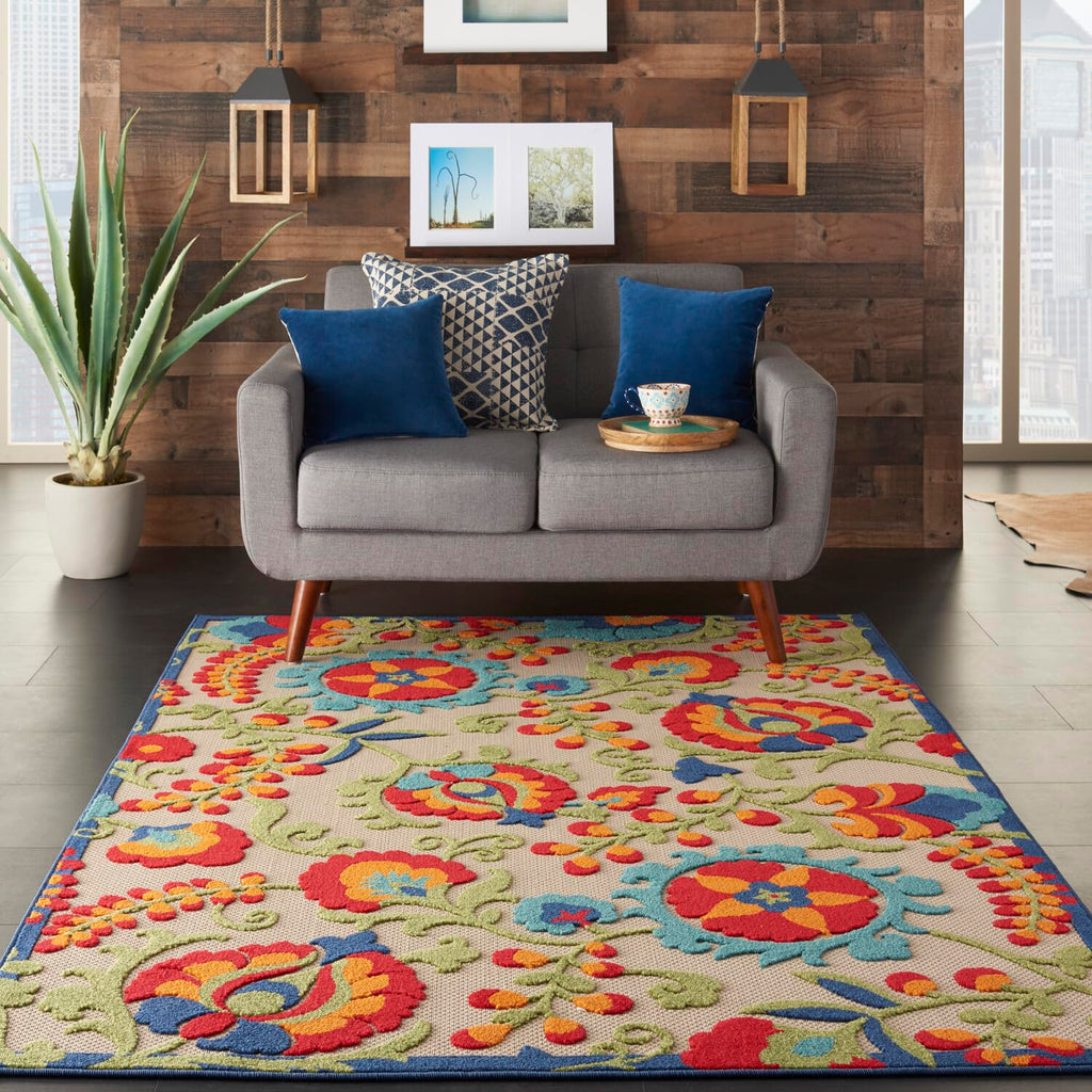 Nourison Aloha Indoor/Outdoor Multicolor 6' X 9' Area Rug, Easy Cleaning, Non Shedding, Bed Room, Living Room, Dining Room, Backyard, Deck, Patio (6X9)