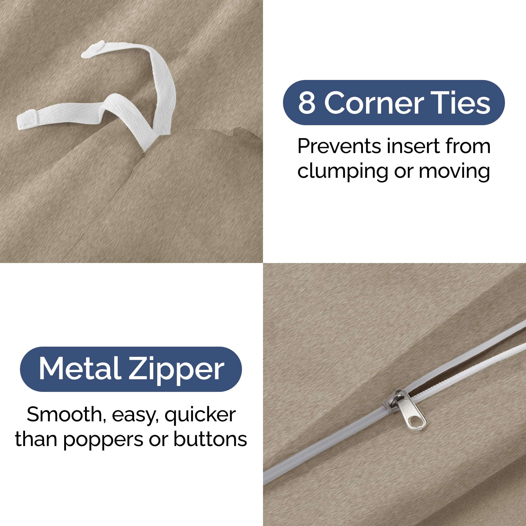 Duvet Cover Queen Size Set - Extra Soft Queen Size Duvet Cover 90 X 90 With 2 Pillow Shams - Hotel Luxury Easy Care And Fade Free W/ Zipper Closures & Ties - Breathable Bedding Set (Heathered Beige)