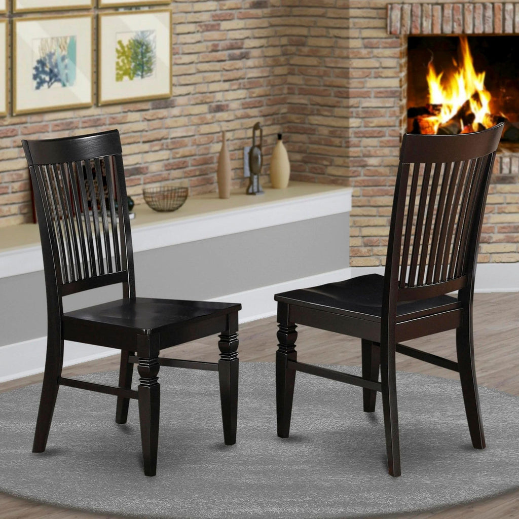 East West Furniture Weston Dining Slat Back Wood Seat Kitchen Chairs, Set of 2, WEC-BLK-W