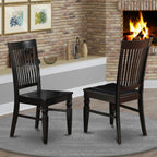 East West Furniture Weston Dining Slat Back Wood Seat Kitchen Chairs, Set of 2, WEC-BLK-W