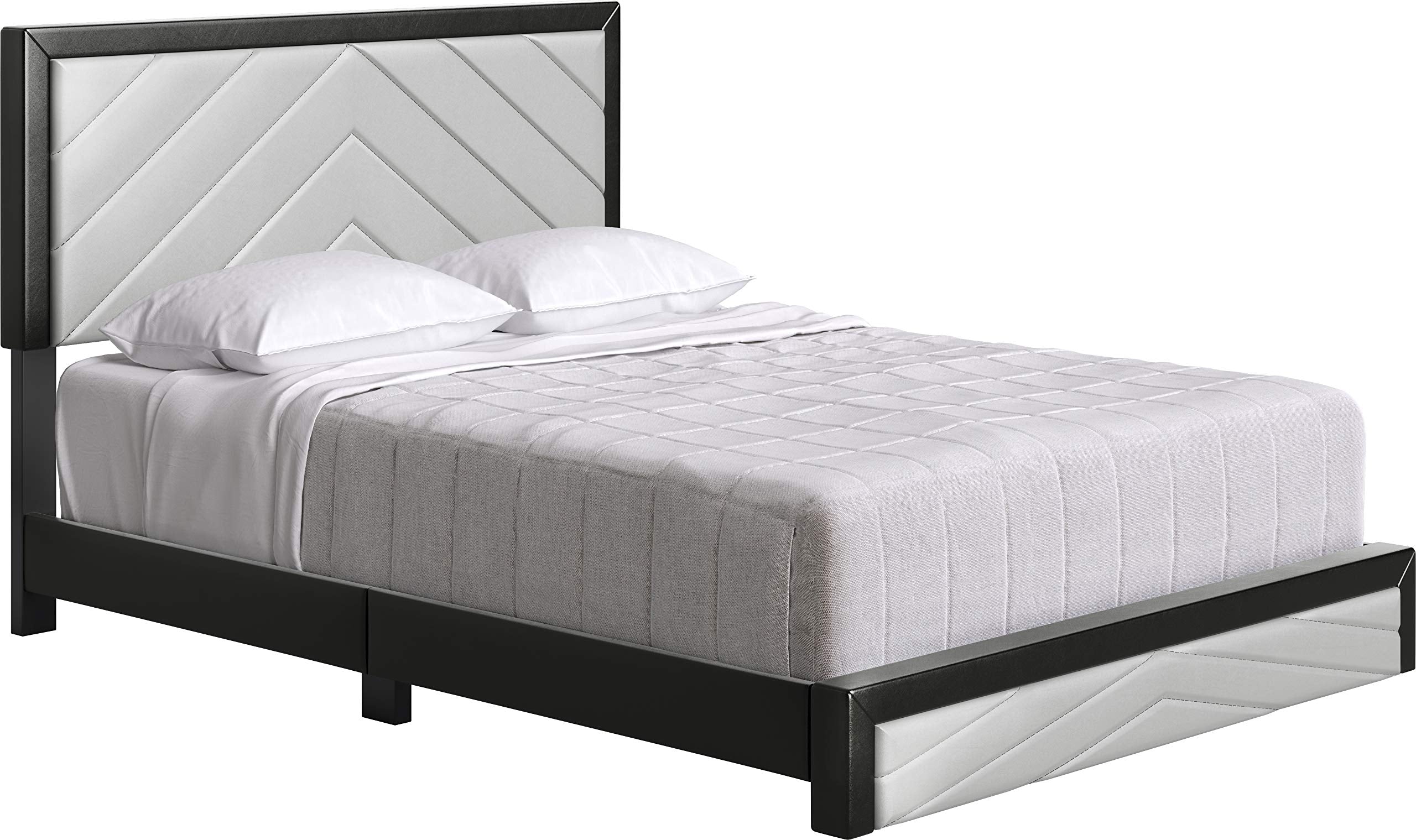 Boyd Sleep Arden Upholstered Platform Bed with Headboard, Mattress Foundation with Strong 14 Wood Slat Supports, No Box Spring Required, Black and Gray Faux Leather, Size King