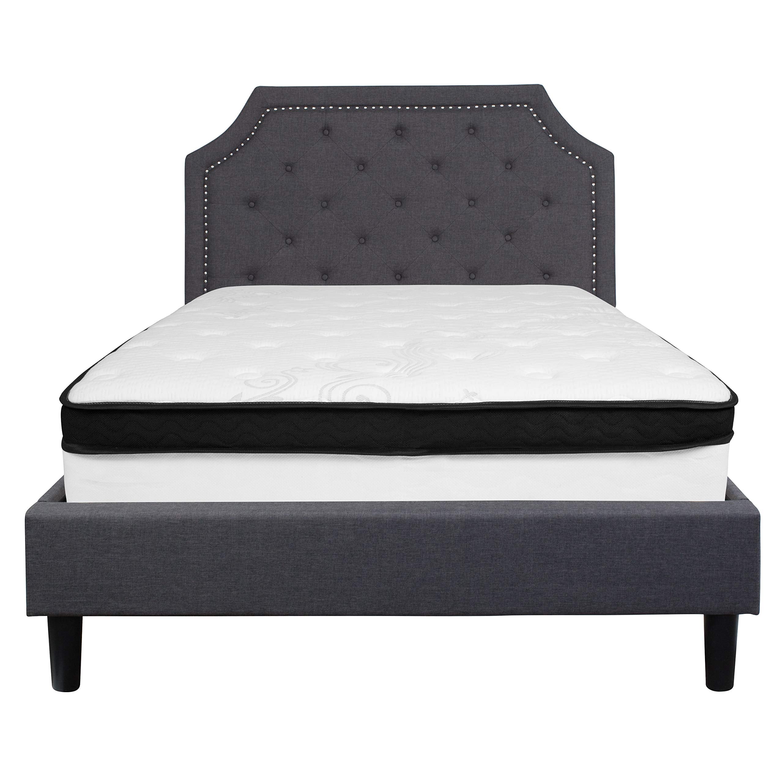 Flash Furniture Brighton Full Size Tufted Upholstered Platform Bed In Dark Gray Fabric With Memory Foam Mattress