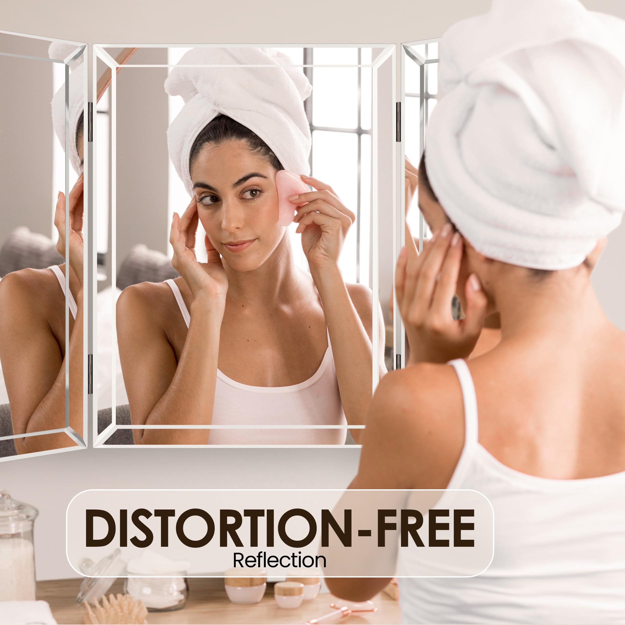 Houseables Tri3 3 Way Mirror Tabletop Makeup Vanity Mirror Silver 21 x 31 Inch
