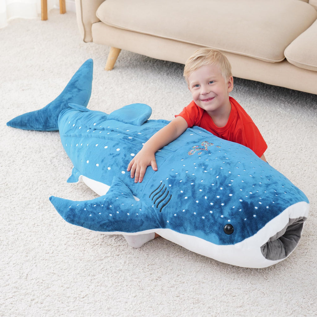 Mukouxun 48Inch Whale Shark Stuffed Animal Giant Whale Shark Plush Pillow Toy Realistic Big Whale Shark Stuffed Animals Plush Hu