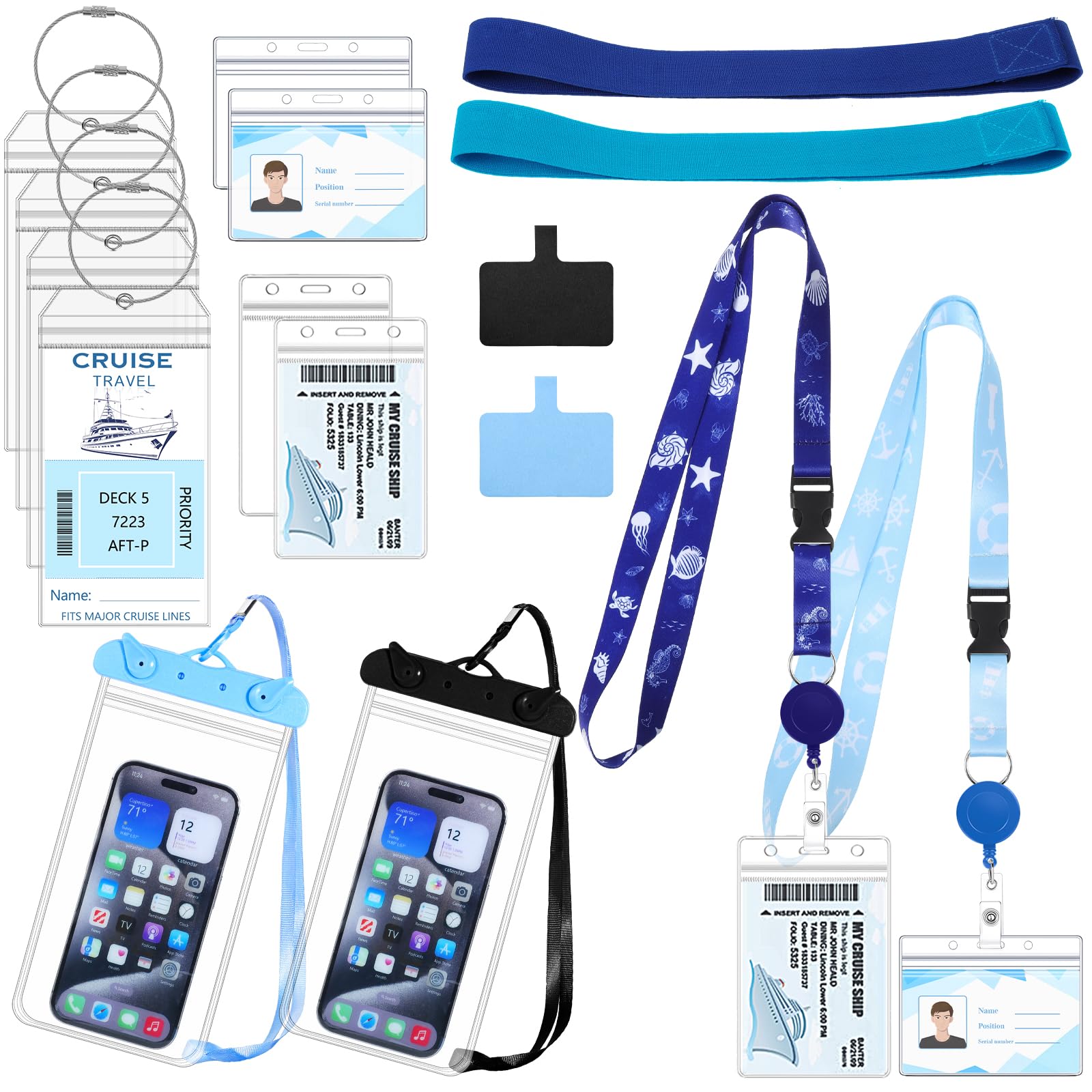 Cruise Ship Essentials 2025 Must Haves Set, 2 Pack Lanyards For Cruise Ship Cards With Id Holder And 4 Pack Cruise Luggage Tags