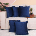 Stitchnest Both Side With Pompom Quilted Velvet Cushion Cover Set Of 5 (18 X 18 Inches)