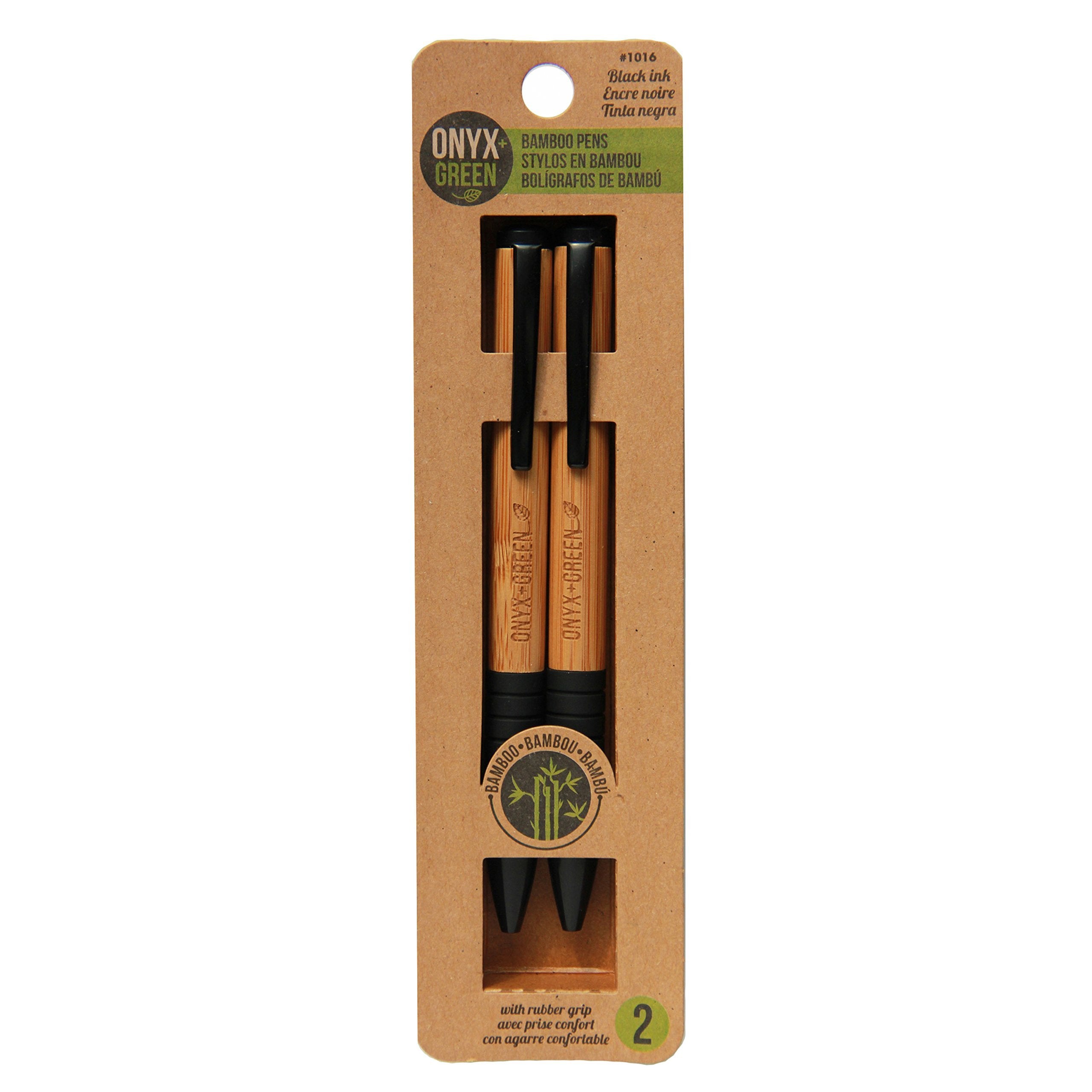 Onyx+ Green 2 Pack Retractable Pens With Bamboo Body And Rubber Grips, Sustainability, Sleek Bamboo Casing, Black Ink