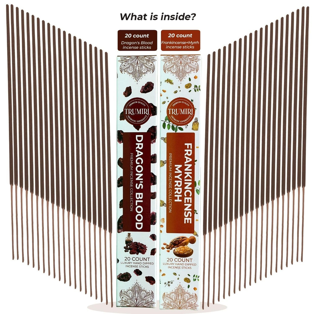 Trumiri Incense Sticks - Combo Pack Of 40 Insence-Sticks - 20 Dragons Blood + 20 Frankincense Myrrh - Insenses - Insents - Incen