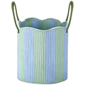 Domensi Woven Rope Laundry Storage Basket with Handles, Green Blue Striped